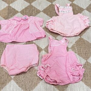 Bundle Vintage 80s baby girl romper bubble lace embroidered dress set bloomers